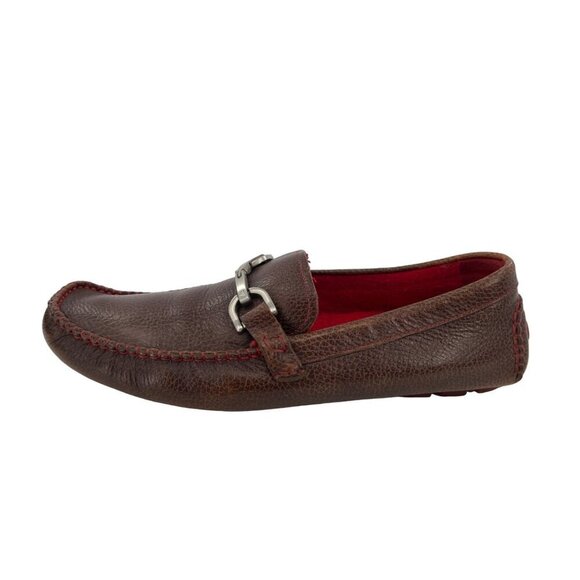 Donald J Pliner Brown Leather Loafers With Metal Buckle Size 10 M - Picture 1 of 6